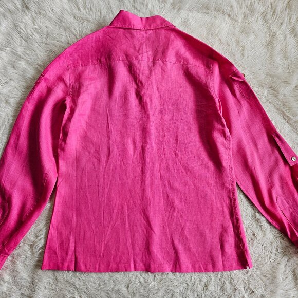 Vintage Conrad C Women's Pink 100% Linen Long Sleeves Button Down Shirt Size 10 - Picture 3 of 8